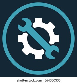 Service vector icon. Style is bicolor flat circled symbol, blue and white colors, rounded angles, dark blue background.