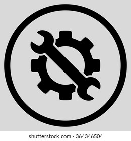 Service vector icon. Style is flat circled symbol, black color, rounded angles, light gray background.