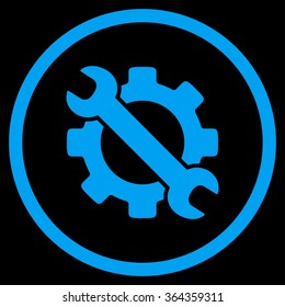 Service vector icon. Style is flat circled symbol, blue color, rounded angles, black background.