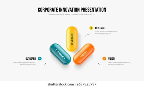 Design de Apresentação de Slides com Infográfico da Opção 3 do Service Visualization. Layout de estrutura do diagrama de três elementos de inovação da empresa. Ilustração Moderna Do Vetor De Modelo De Slide De Resumo.