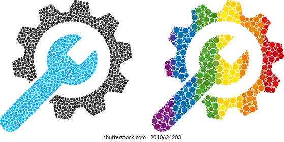 Service wheel composition icon of spheric dots in various sizes and rainbow color tones. A dotted LGBT-colored service wheel for lesbians, gays, bisexuals, and transgenders.