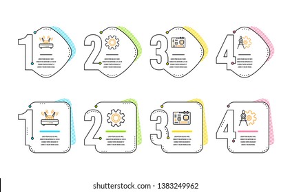Service, Wifi and Motherboard icons simple set. Cogwheel dividers sign. Cogwheel gear, Internet router, Computer component. Settings. Science set. Infographic timeline. Line service icon. Vector