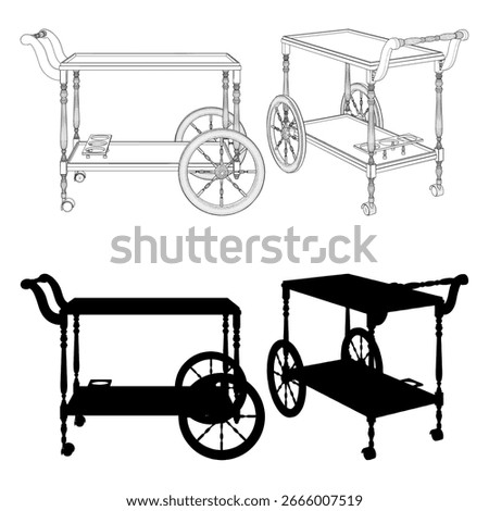 Service Wooden Trolley Table Vector 01. Cart Illustration Isolated On a White Background.