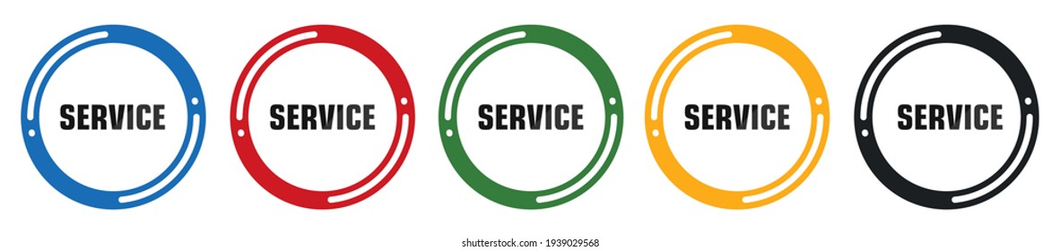 Service word icon set. flat design vector illustration in 5 colors options for webdesign
