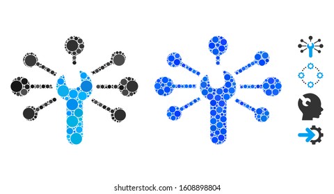Service wrench relations composition of filled circles in variable sizes and color hues, based on service wrench relations icon. Vector filled circles are combined into blue illustration.