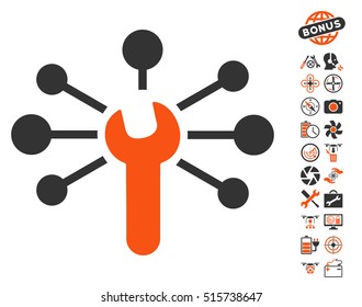Service Wrench Relations icon with bonus uav service pictures. Vector illustration style is flat iconic symbols on white background.