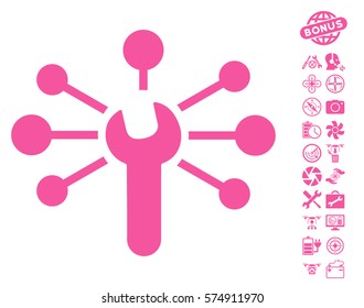 Service Wrench Relations icon with bonus drone tools pictograph collection. Vector illustration style is flat iconic symbols on white background.