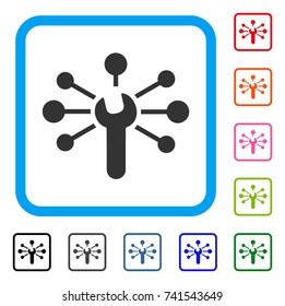 Service Wrench Relations icon. Flat grey pictogram symbol in a light blue rounded rectangle. Black, gray, green, blue, red, orange color versions of Service Wrench Relations vector.