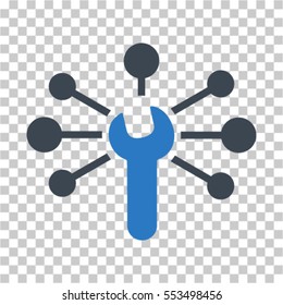Service Wrench Relations icon. Vector pictogram style is a flat bicolor symbol, smooth blue colors, chess transparent background. Designed for software and web interface toolbars and menus.