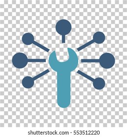 Service Wrench Relations icon. Vector pictograph style is a flat bicolor symbol, cyan and blue colors, chess transparent background. Designed for software and web interface toolbars and menus.
