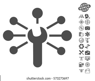 Service Wrench Relations pictograph with bonus drone tools icon set. Vector illustration style is flat iconic symbols on white background.