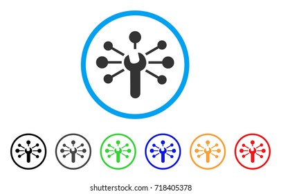 Service Wrench Relations rounded icon. Style is a flat service wrench relations gray symbol inside light blue circle with black, gray, green, blue, red, orange versions.