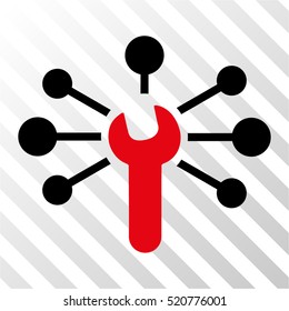 Service Wrench Relations vector icon. Illustration style is flat iconic bicolor intensive red and black symbol on a hatched transparent background.
