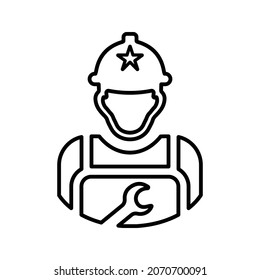 Serviceman, engineer outline icon. Line art vector.