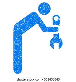Serviceman grainy textured icon for overlay watermark stamps. Flat symbol with unclean texture. Dotted vector blue ink rubber seal stamp with grunge design on a white background.