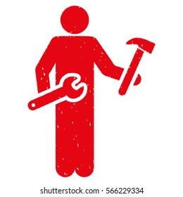 Serviceman grainy textured red icon for overlay watermark stamps. Flat symbol with dirty texture. Dotted vector ink rubber seal stamp with grunge design on a white background.