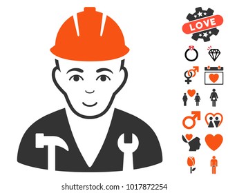 Serviceman icon with bonus decorative icon set. Vector illustration style is flat iconic symbols.