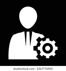 Serviceman icon. Glyph style is flat iconic symbol with rounded angles, white color, black background.