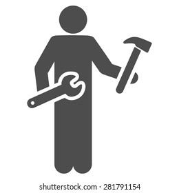 Serviceman icon from Man Poses Set. Style: monochrome gray icons, rounded corners, white background.