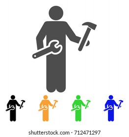Serviceman icon. Vector illustration style is a flat iconic serviceman symbol with black, gray, green, blue, yellow color variants. Designed for web and software interfaces.