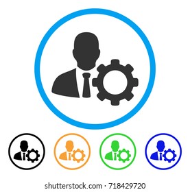 Serviceman icon. Vector illustration style is a flat iconic serviceman gray rounded symbol inside light blue circle with black, green, blue, yellow color variants.