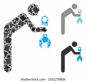 Serviceman mosaic of humpy items in various sizes and shades, based on serviceman icon. Vector bumpy items are organized into collage. Serviceman icons collage with dotted pattern.