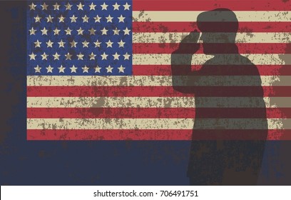 Serviceman on the background of the US flag.