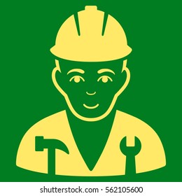 Serviceman vector icon. Flat yellow symbol. Pictogram is isolated on a green background. Designed for web and software interfaces.