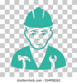 Serviceman vector icon. Illustration style is flat iconic cyan symbol on a chess transparent background.