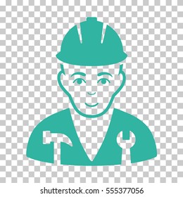 Serviceman vector icon. Illustration style is flat iconic cyan symbol on a chess transparent background.