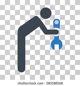 Serviceman vector icon. Illustration style is a flat iconic bicolor smooth blue symbol on a transparent background.