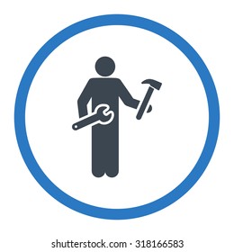 Serviceman vector icon. This rounded flat symbol is drawn with smooth blue colors on a white background.