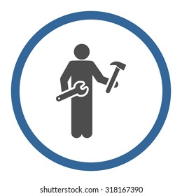 Serviceman vector icon. This rounded flat symbol is drawn with cobalt and gray colors on a white background.