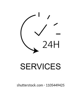 Services 24 Hour Outline Icon. Element Of Data Protection Icon With Name For Mobile Concept And Web Apps. Thin Line Services 24 Hour Icon Can Be Used For Web And Mobile On White Background