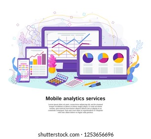 Services of Applications and data analysis software for for website and mobile website. Edit and customize. Statistical infographics. Modern flat design.