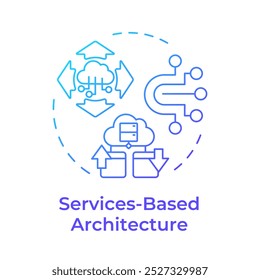 Services based architecture blue gradient concept icon. 6G technology. Cloud computing. Modular, scalable network. Round shape line illustration. Abstract idea. Graphic design. Easy to use in article