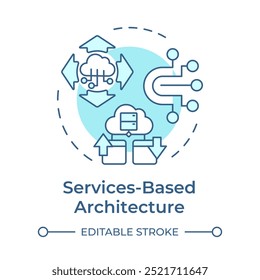 Services based architecture soft blue concept icon. 6G technology. Cloud computing. Modular, scalable network. Round shape line illustration. Abstract idea. Graphic design. Easy to use in article