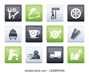Services and business icons over color background - vector icon set