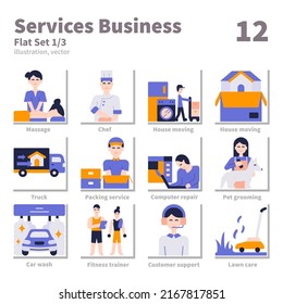 Services Business icons set, Flat, vector and illustration set 1