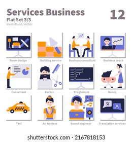 Services Business icons set, Flat, vector and illustration set 3