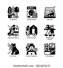 Services business icons set glyph mix outline style