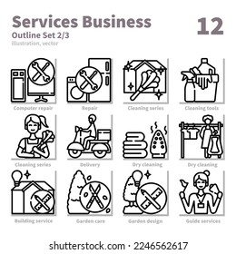 Services Business icons set, Outline, vector and illustration set 2