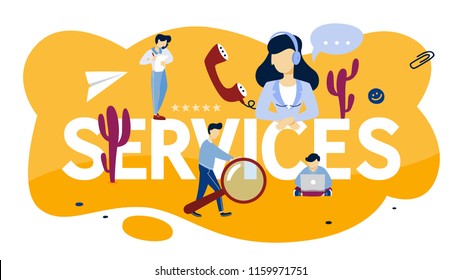 Services concept. Idea of customer support. Help clients with problems. Providing customer with valuable information. Flat vector illustration