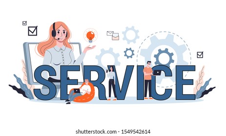 Services concept. Idea of customer support. Help clients with problems. Assistance providing customer with valuable information. Flat vector illustration