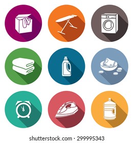 Services Dry Cleaning Icons Set. Vector Illustration. Isolated Flat Icons collection on a color background for design