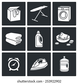 Services Dry Cleaning Vector Icons Set