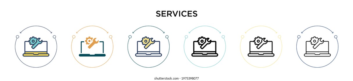 Services icon in filled, thin line, outline and stroke style. Vector illustration of two colored and black services vector icons designs can be used for mobile, ui, web