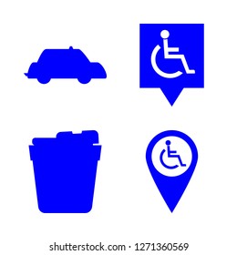 services icon set about pins disabled, disabled pin, police car and dustbin vector set