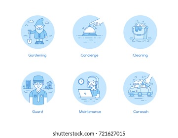 Services icon set in lineart style