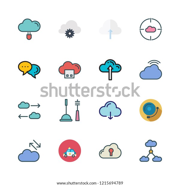 services icon set.\
vector set about alarm bell, police car, cloud computing icon and\
cloud computing icons\
set.
